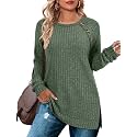 Bofell Long Sleeve Shirts for Women Lightweight Button Decor Tunic Tops Side Split