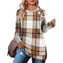 Bofell Long Sleeve Shirts for Women Lightweight Button Decor Tunic Tops Side Split