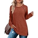 Bofell Long Sleeve Shirts for Women Lightweight Button Decor Tunic Tops Side Split