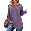 Bofell Long Sleeve Shirts for Women Lightweight Button Decor Tunic Tops Side Split