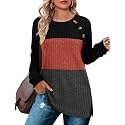 Bofell Long Sleeve Shirts for Women Lightweight Button Decor Tunic Tops Side Split