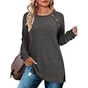 Bofell Long Sleeve Shirts for Women Lightweight Button Decor Tunic Tops Side Split