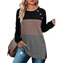 Bofell Long Sleeve Shirts for Women Lightweight Button Decor Tunic Tops Side Split