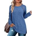 Bofell Long Sleeve Shirts for Women Lightweight Button Decor Tunic Tops Side Split