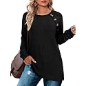 Bofell Long Sleeve Shirts for Women Lightweight Button Decor Tunic Tops Side Split