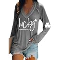 BOFETA Women St Patricks Day Sweatshirts Loose Long Sleeve Shirts Green Shamrock Print Blouse Flowy Color Block Pullover Tops