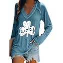 BOFETA Women St Patricks Day Sweatshirts Loose Long Sleeve Shirts Green Shamrock Print Blouse Flowy Color Block Pullover Tops