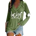 BOFETA Women St Patricks Day Sweatshirts Loose Long Sleeve Shirts Green Shamrock Print Blouse Flowy Color Block Pullover Tops
