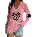 BOFETA Women St Patricks Day Sweatshirts Loose Long Sleeve Shirts Green Shamrock Print Blouse Flowy Color Block Pullover Tops