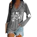 BOFETA Women St Patricks Day Sweatshirts Loose Long Sleeve Shirts Green Shamrock Print Blouse Flowy Color Block Pullover Tops