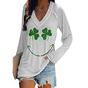 BOFETA Women St Patricks Day Sweatshirts Loose Long Sleeve Shirts Green Shamrock Print Blouse Flowy Color Block Pullover Tops