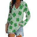 BOFETA Women St Patricks Day Sweatshirts Loose Long Sleeve Shirts Green Shamrock Print Blouse Flowy Color Block Pullover Tops