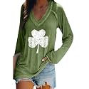 BOFETA Women St Patricks Day Sweatshirts Loose Long Sleeve Shirts Green Shamrock Print Blouse Flowy Color Block Pullover Tops