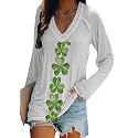 BOFETA Women St Patricks Day Sweatshirts Loose Long Sleeve Shirts Green Shamrock Print Blouse Flowy Color Block Pullover Tops