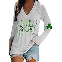 BOFETA Women St Patricks Day Sweatshirts Loose Long Sleeve Shirts Green Shamrock Print Blouse Flowy Color Block Pullover Tops