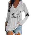 BOFETA Women St Patricks Day Sweatshirts Loose Long Sleeve Shirts Green Shamrock Print Blouse Flowy Color Block Pullover Tops