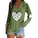 BOFETA Women St Patricks Day Sweatshirts Loose Long Sleeve Shirts Green Shamrock Print Blouse Flowy Color Block Pullover Tops