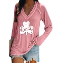 BOFETA Women St Patricks Day Sweatshirts Loose Long Sleeve Shirts Green Shamrock Print Blouse Flowy Color Block Pullover Tops