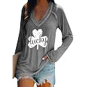 BOFETA Women St Patricks Day Sweatshirts Loose Long Sleeve Shirts Green Shamrock Print Blouse Flowy Color Block Pullover Tops