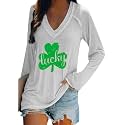 BOFETA Women St Patricks Day Sweatshirts Loose Long Sleeve Shirts Green Shamrock Print Blouse Flowy Color Block Pullover Tops