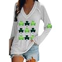 BOFETA Women St Patricks Day Sweatshirts Loose Long Sleeve Shirts Green Shamrock Print Blouse Flowy Color Block Pullover Tops