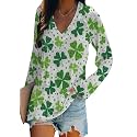 BOFETA Women St Patricks Day Sweatshirts Loose Long Sleeve Shirts Green Shamrock Print Blouse Flowy Color Block Pullover Tops