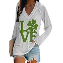 BOFETA Women St Patricks Day Sweatshirts Loose Long Sleeve Shirts Green Shamrock Print Blouse Flowy Color Block Pullover Tops