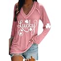 BOFETA Women St Patricks Day Sweatshirts Loose Long Sleeve Shirts Green Shamrock Print Blouse Flowy Color Block Pullover Tops
