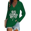 BOFETA Women St Patricks Day Sweatshirts Loose Long Sleeve Shirts Green Shamrock Print Blouse Flowy Color Block Pullover Tops