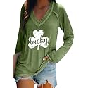 BOFETA Women St Patricks Day Sweatshirts Loose Long Sleeve Shirts Green Shamrock Print Blouse Flowy Color Block Pullover Tops