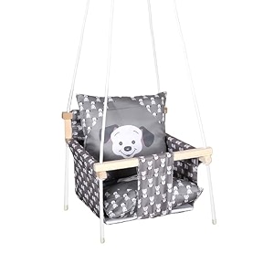 baby swing hanging indoor outdoor wooden swing baby garden swing jhula with 2 pillow grey dog