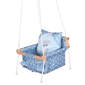 swing baby swing hanging indoor outdoor wooden swing baby garden swing jhula with 2 pillow blue fox