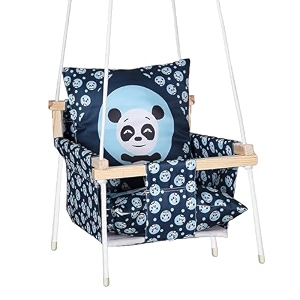 swing baby swing hanging indoor outdoor wooden swing baby garden swing jhula with 2 pillow blue panda