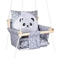 Baby Swing Hanging Indoor Outdoor, Wooden Swing, Baby Garden Swing, Jhula with 2 Pillow (Grey Panda)