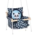 Swing, Baby Swing Hanging Indoor Outdoor, Wooden Swing, Baby Garden Swing, Jhula with 2 Pillow (Blue Panda)