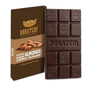bogatchi premium 99 dark chocolate with almonds 60g  intense real cocoa dark chocolate bar  rich antioxidant gourmet chocolate  roasted almonds  no artificial flavours  indulgent healthy snack