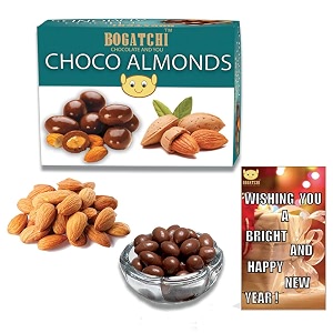 bogatchi chocolate coated almonds new year special rich dry fruit collection gift  100g  free new year greeting card
