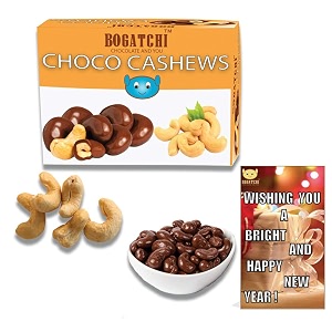 bogatchi chocolate coated cashews new year special rich dry fruit collection gift  100g  free new year greeting card