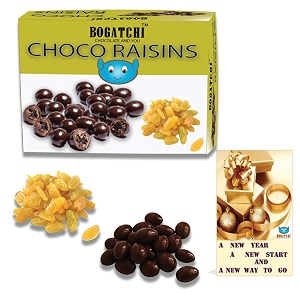 bogatchi chocolate coated raisins new year special rich dry fruit collection gift 100g  free happy new year card
