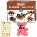 BOGATCHI Complete Rakhi Gift Hamper for Sister, Chocolate Coated Assorted Nuts and Fruits, 200g + Free Rakhi Greeting Card + Free Teddy