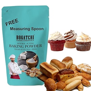 bogatchi double acting baking powder for making cake breads pizza muffins dhokla idlis naans  double acting baking soda cooking soda baking ingredients  200g  free measuring spoon