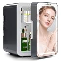 BOGDA Mini Skincare Fridge (4 Liter/6 Can) with Dimmable LED Light Mirror, Cooler and Warmer for Refrigerating Make Up, Skin Care and Food, Portable Mini Fridge for Bedroom, Office and Car, Grey