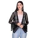 BoheeWohee Women's Floral Self Design Lace Shrug with Double Bell Sleeves