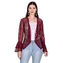 BoheeWohee Women's Floral Self Design Lace Shrug with Double Bell Sleeves