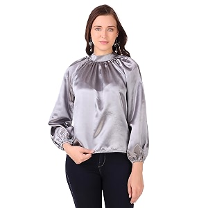 BoheeWohee Womens Full Sleeves Casual Satin Top