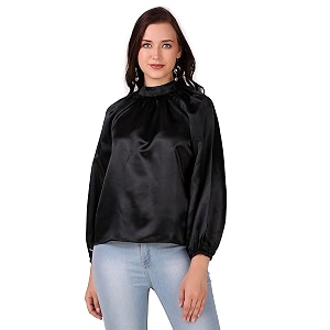 BoheeWohee Womens Full Sleeves Casual Satin Top