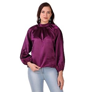 BoheeWohee Womens Full Sleeves Casual Satin Top