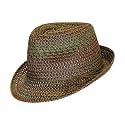 Boho Festival Straw Fedora Sun Hat in Olive, Brown and Rust Earth Tones, One Size