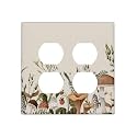 Boho Floral Retro Mushroom Double Duplex Outlet Cover Wall Plate 2-Gang Decorative Cute Vintage Mystic Bohemian Flower Fairytale Forest Fantasy Dual Device Light Receptacle Outlet Switch Faceplate