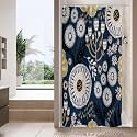 Boho Floral Shower Curtain, Dark Blue Botanical Fabric Curtain, 36 x 72